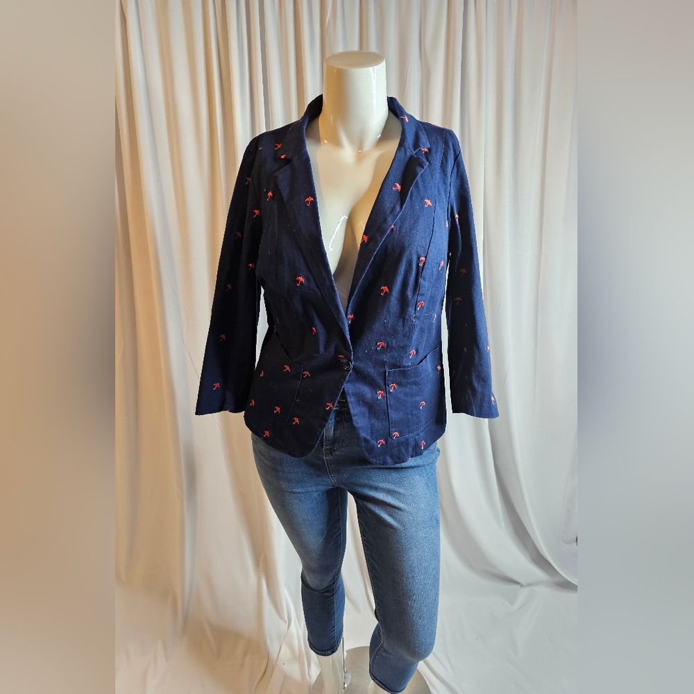 Modcloth Legendary Lifestyle Umbrella Blazer Cotton Blend Size 16 3/4 sleeve - Picture 3 of 10